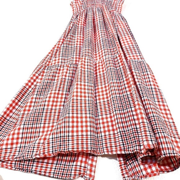 NEW Urban Outfitters UO Positano Linen Tie-Shoulder Midi Dress Red Gingham Small - Picture 7 of 10